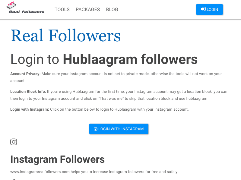 instagram real followers website showing hublaagram