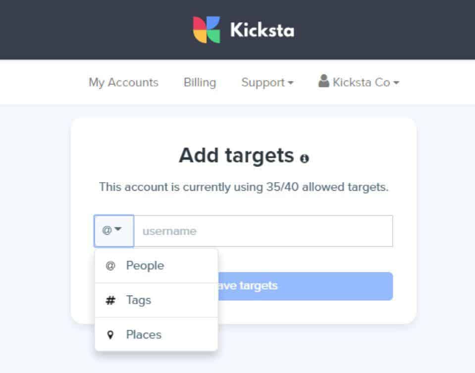 adding targets with kicksta