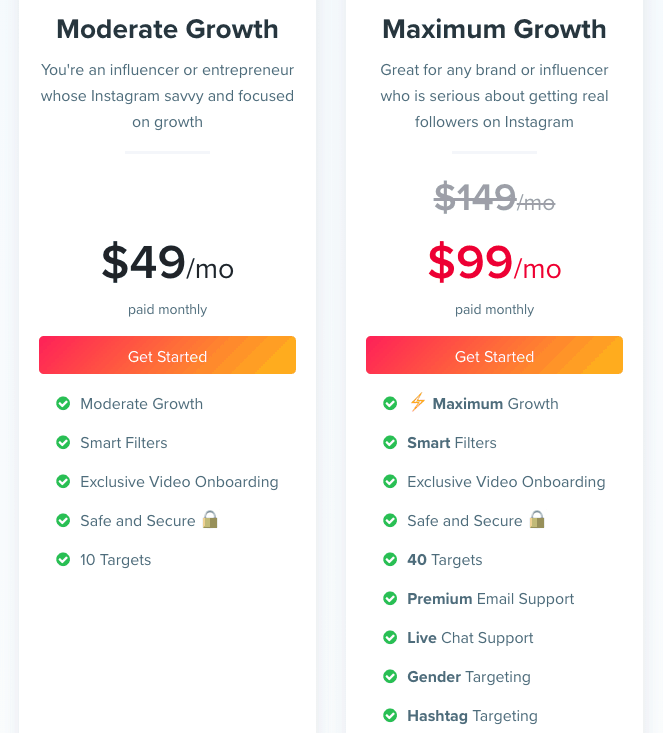 kicksta kickstagram pricing options