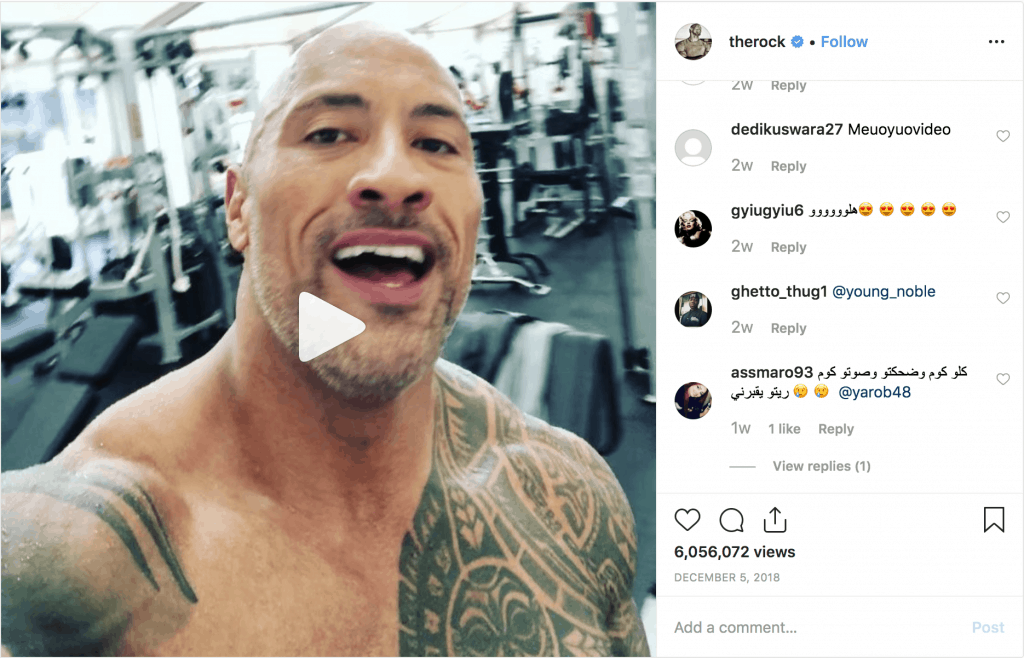 The Rock at the gym on Instagram