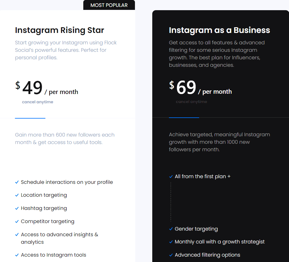 Image showing Flock Social pricing table