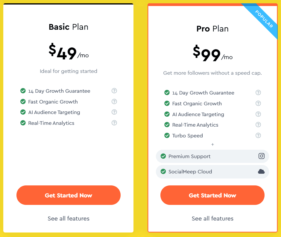 an image showing SocialMeep's pricing plan