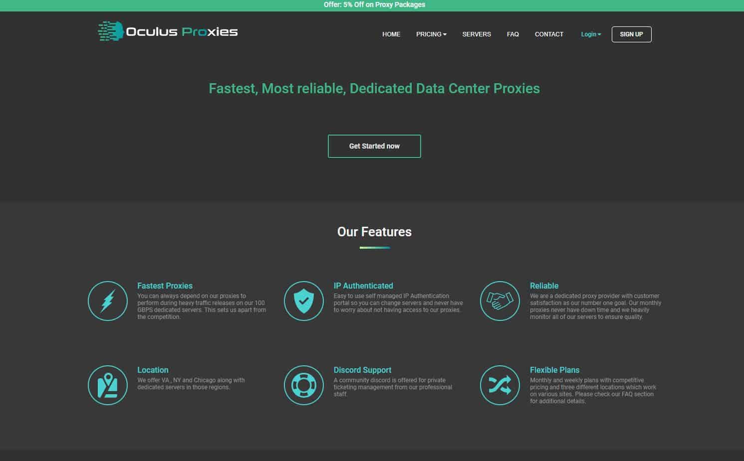 A screenshot of Oculus Proxies homepage