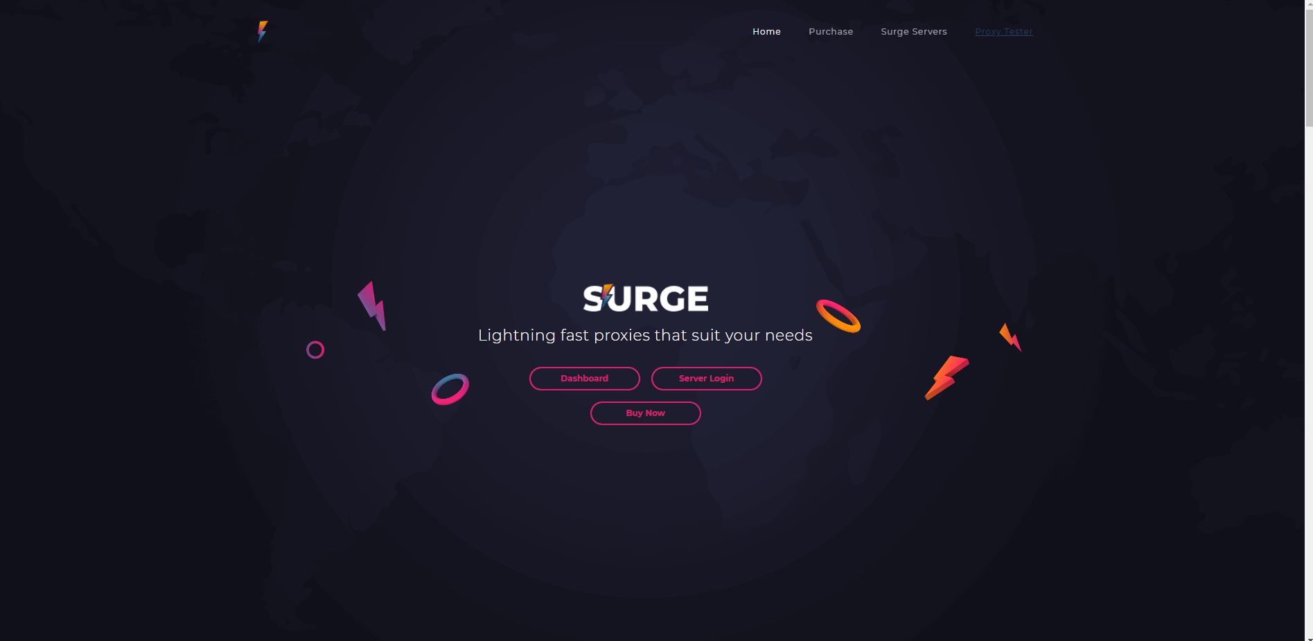 A screenshot of Surge Proxies homepage