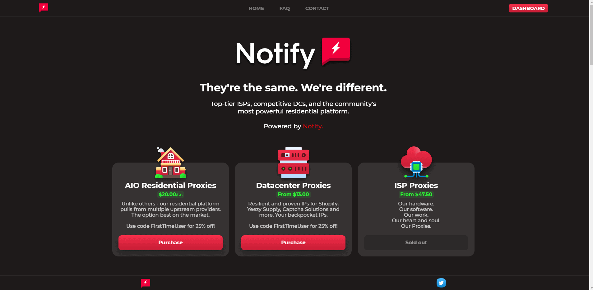 A screenshot showing Notify Proxies homepage