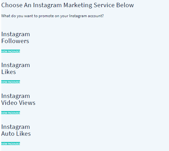 A screenshot showing instagram packages