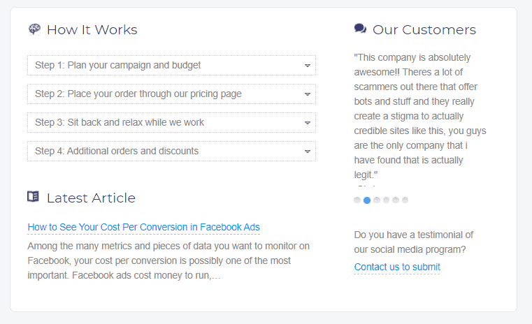 A screenshot showing how to make a purchase on boostlikes