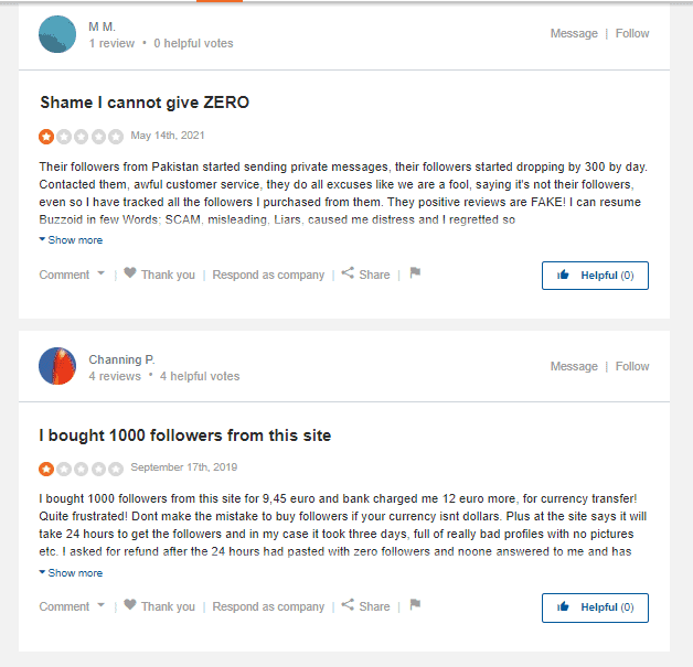 A screenshot showing negative reviews on sitejabber