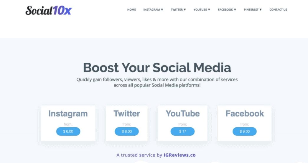 A screenshot showing the old homepage of social10x