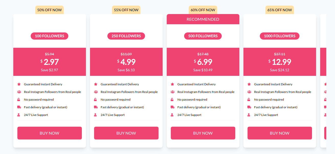 A screenshot showing four of the cheapest packages available on the Stormlikes website.
