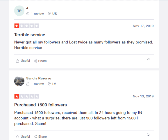 A screenshot showing trustpilot reviews