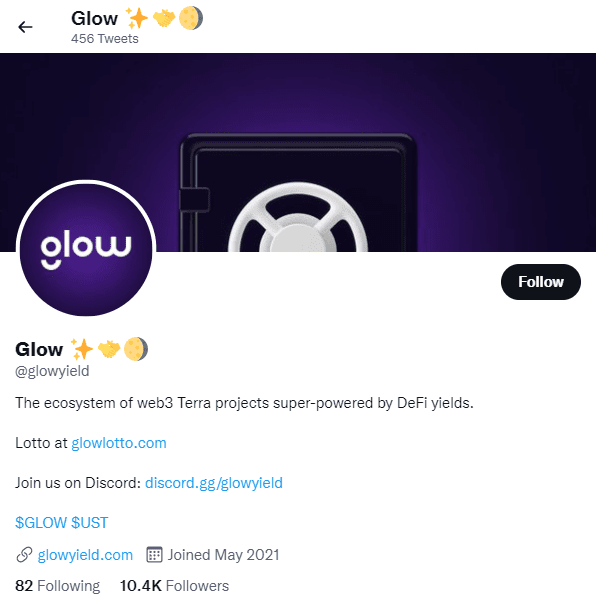 A screenshot of the official Glow profile on Twitter.