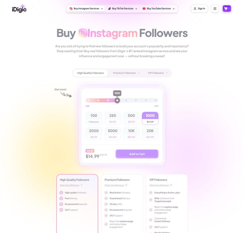 Screenshot of the iDigic pricing page, captured 22 October 2026