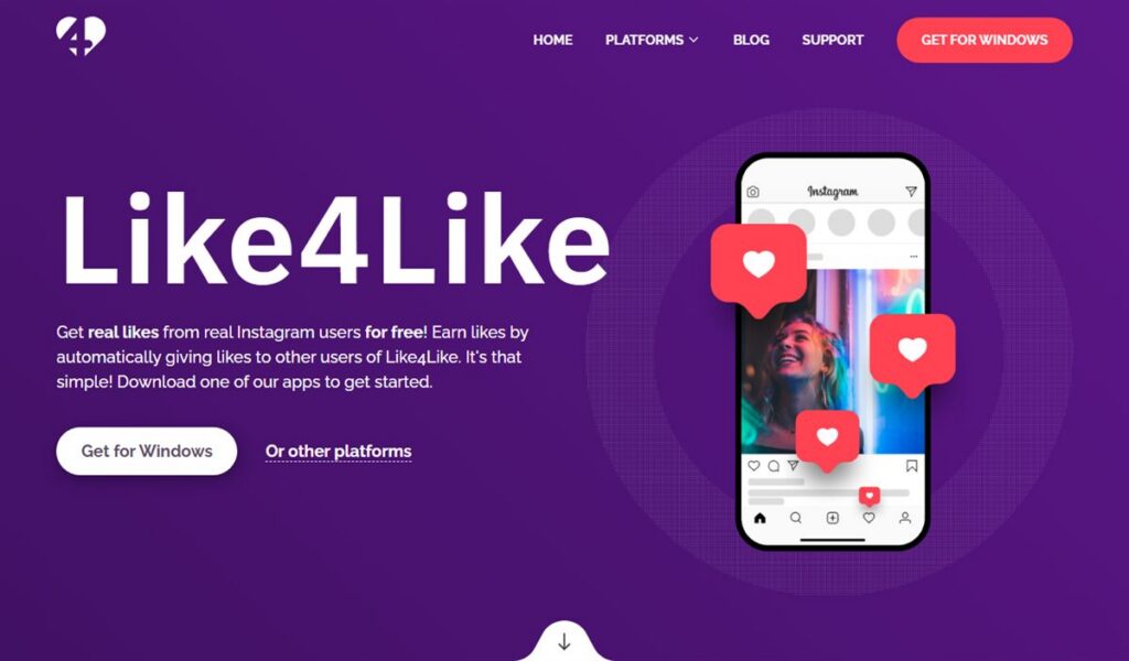 Screenshot of the Like4Like homepage, captured 22 October 2026
