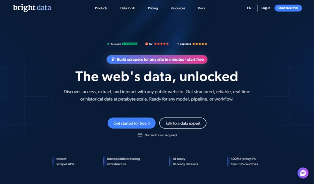 Screenshot of the Bright Data homepage, captured 22 October 2026