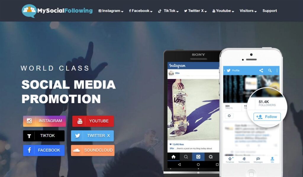 Screenshot of the MySocialFollowing homepage, captured 22 October 2026